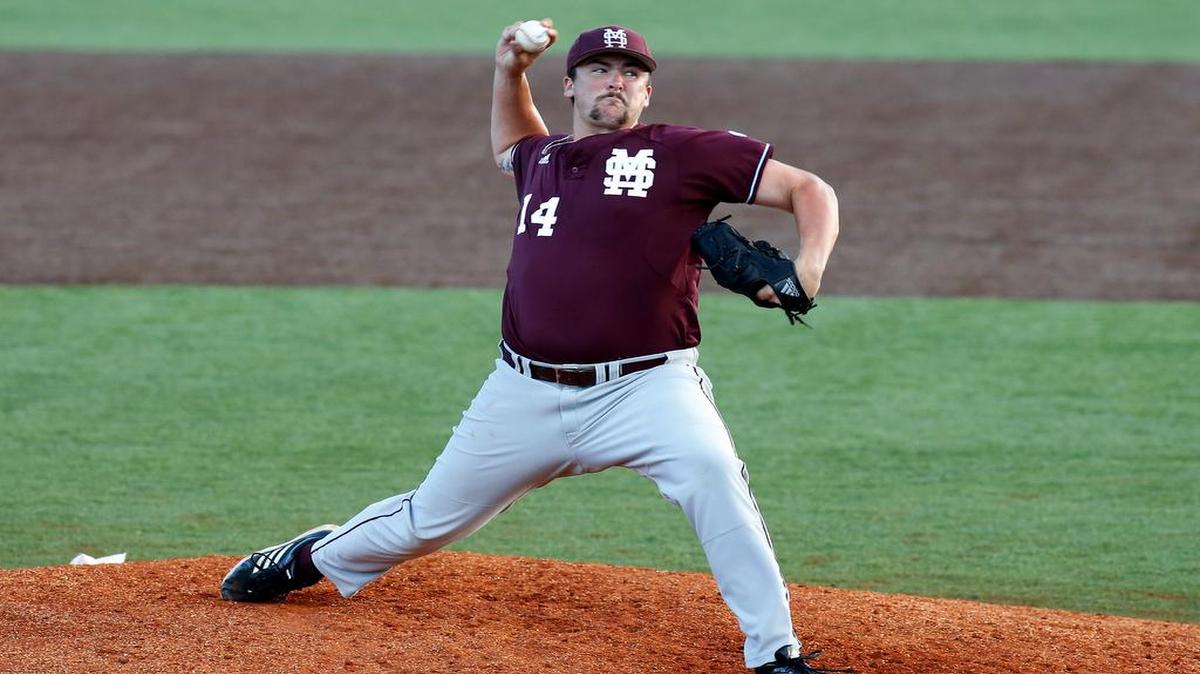 Mississippi State pitcher Jonathan Holder pitches in Lafayette, La., Saturday, May 31, 2014.