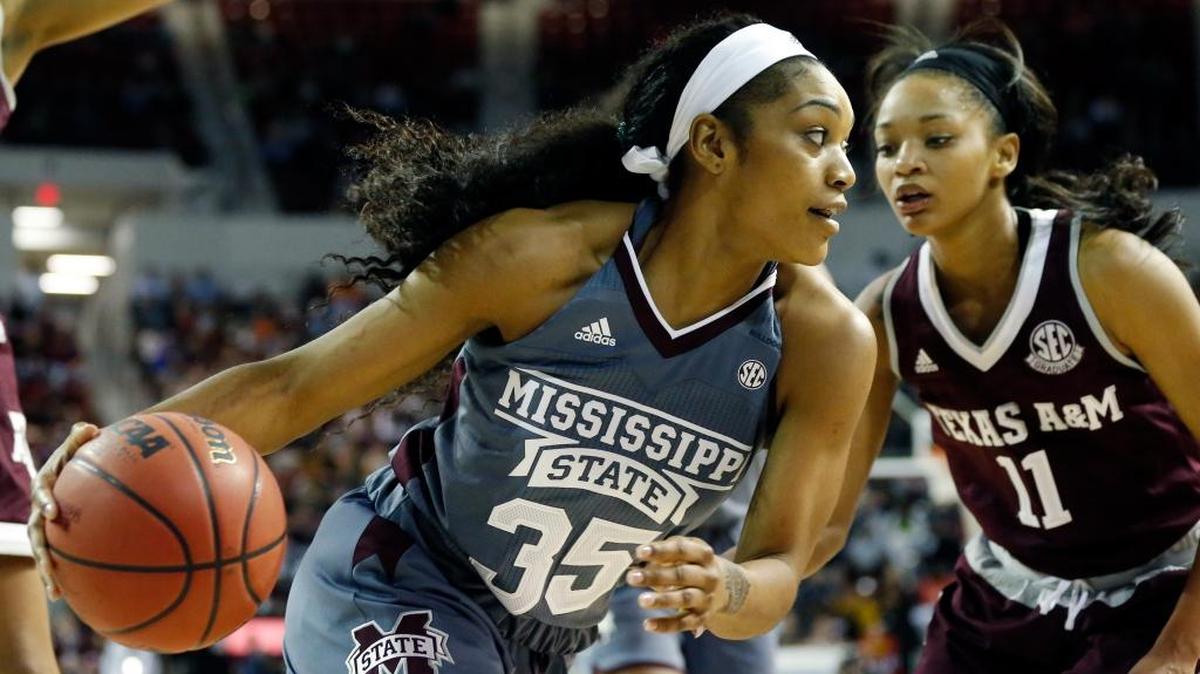 Mississippi State forward Victoria Vivians (35) dribbles past Texas A&M guard Curtyce Knox (11).