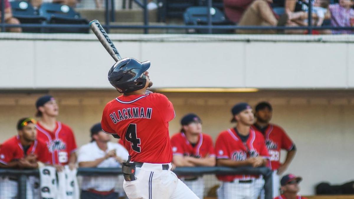 Ole Miss infielder Tate Blackman (4) helped the Rebels beat Arkansas on the road Friday.
