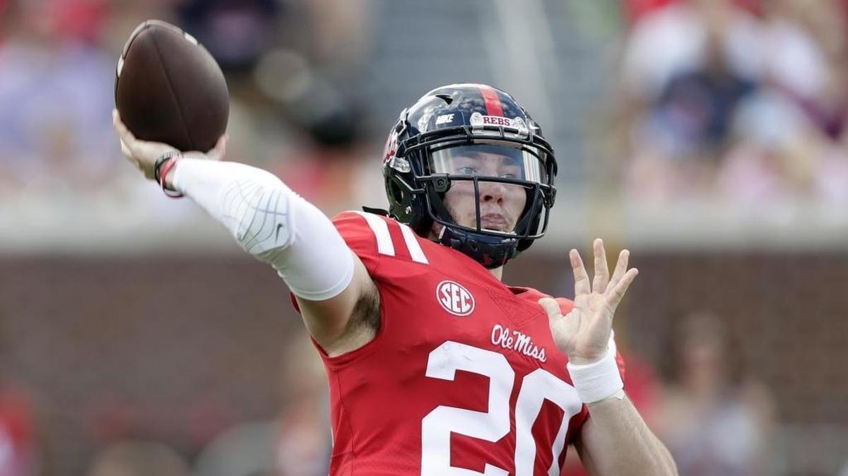 Ole Miss quarterback Shea Patterson (20) passes against Vanderbilt in the first half of an NCAA college football game in Oxford, Miss., Saturday, Oct. 14, 2017. Patterson announced Monday he’s transferring to Michigan.