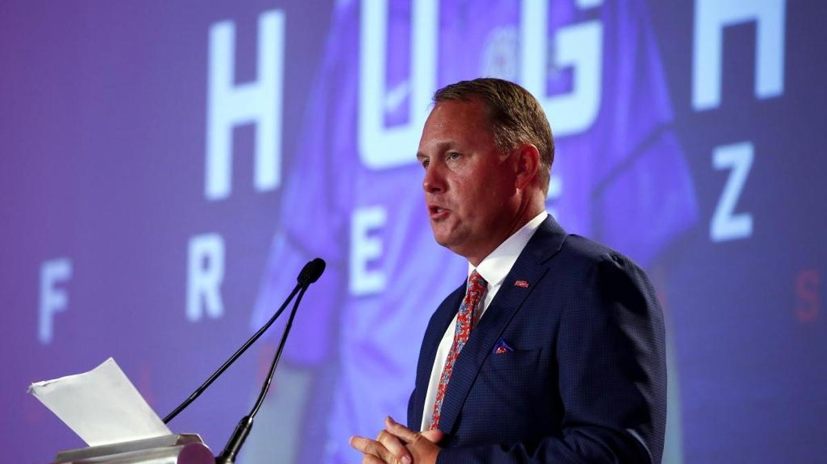 Ole Miss coach Hugh Freeze speaks during the Southeastern Conference's annual media gathering, Thursday in Hoover, Ala.