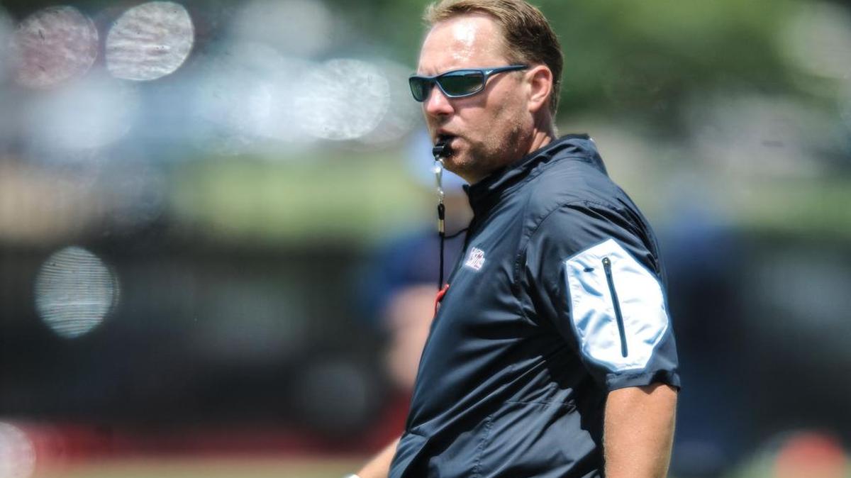 Ole Miss head coach Hugh Freeze watches practice in Oxford, Tuesday, Aug. 16, 2016. The Rebels open the 2016 season Monday against Florida State in Orlando.