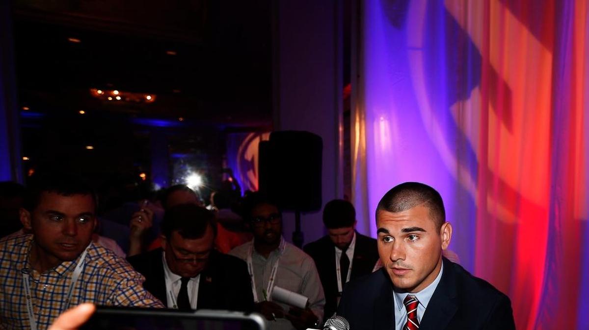 Ole Miss quarterback Chad Kelly speaks to the media at the SEC football media days Thursday in Hoover, Ala.