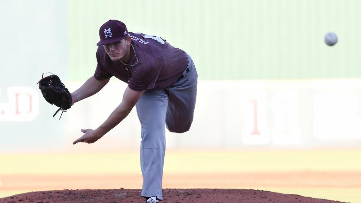 Former East Central ace and Sun Herald Player of the Year Konnor Pilkington pitches during a Mississippi State’s fall scrimmage. Pilkington has been named the Opening Day starter for new head coach Andy Cannizaro.