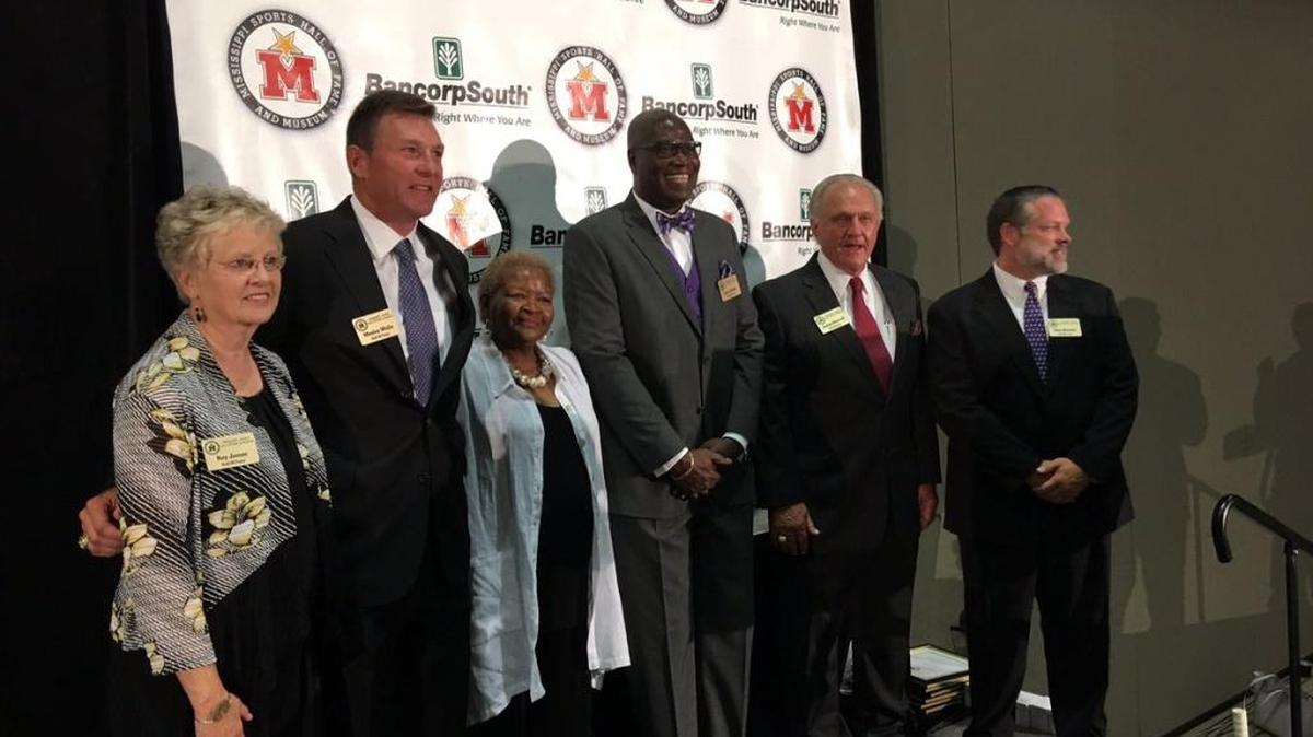 Kay James, Wesley Walls, Larry Smith, Jackie Sherrill and Sean Brewer were inducted in the Mississippi Sports Hall of Fame on Saturday night.