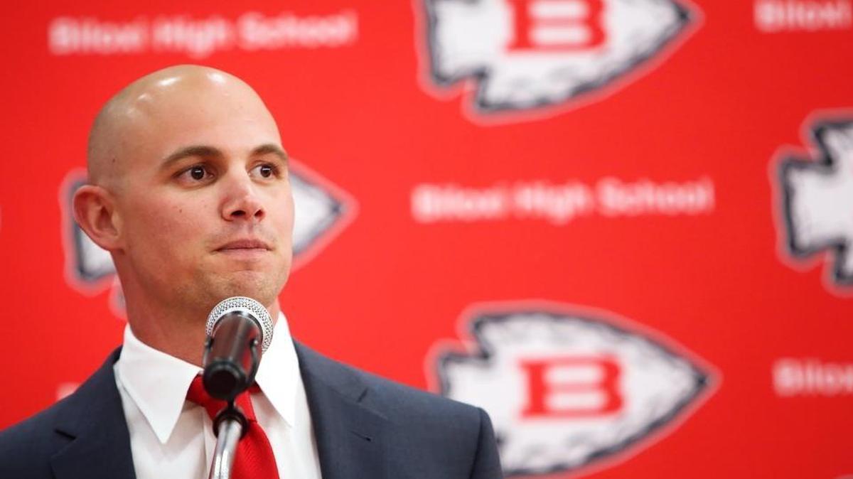 Katlan French is introduced as the new Biloxi football coach on Wednesday at Biloxi High.