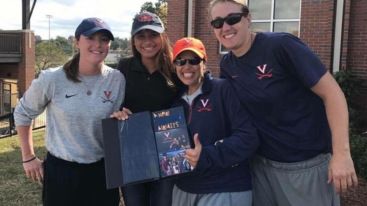 Ocean Springs sophomore Mikaila Fox, second from left, poses with the Virginia softball staff on a visit to the school’s campus in Charlottesville, Va. The woman to Fox’s right is Virginia head coach Joanna Hardin.