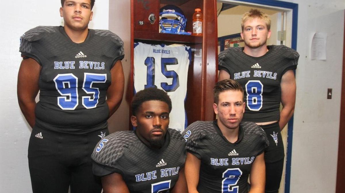 Pearl River Central players — Orlando Malley, from left, Louis Reece, Tristan Anderson and Cody Skoda — will find inspiration from the memory of their fallen teammate, Shane Smith, who died in 2015. offense will be fueled by running back