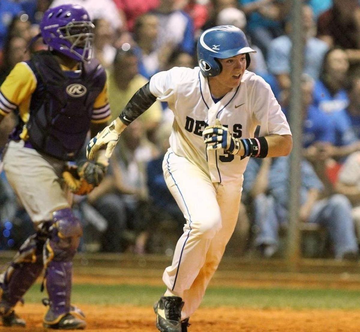 Pearl River Central’s Hayden Dunhurst runs to first with a single against Hattiesburg during the fifth inning of their 5A South State playoff game in Carriere on May 13, 2016. Dunhurst helped lift PRC past Hattiesburg last week, earning him the Sun Herald’s Boys Player of the Week honor.