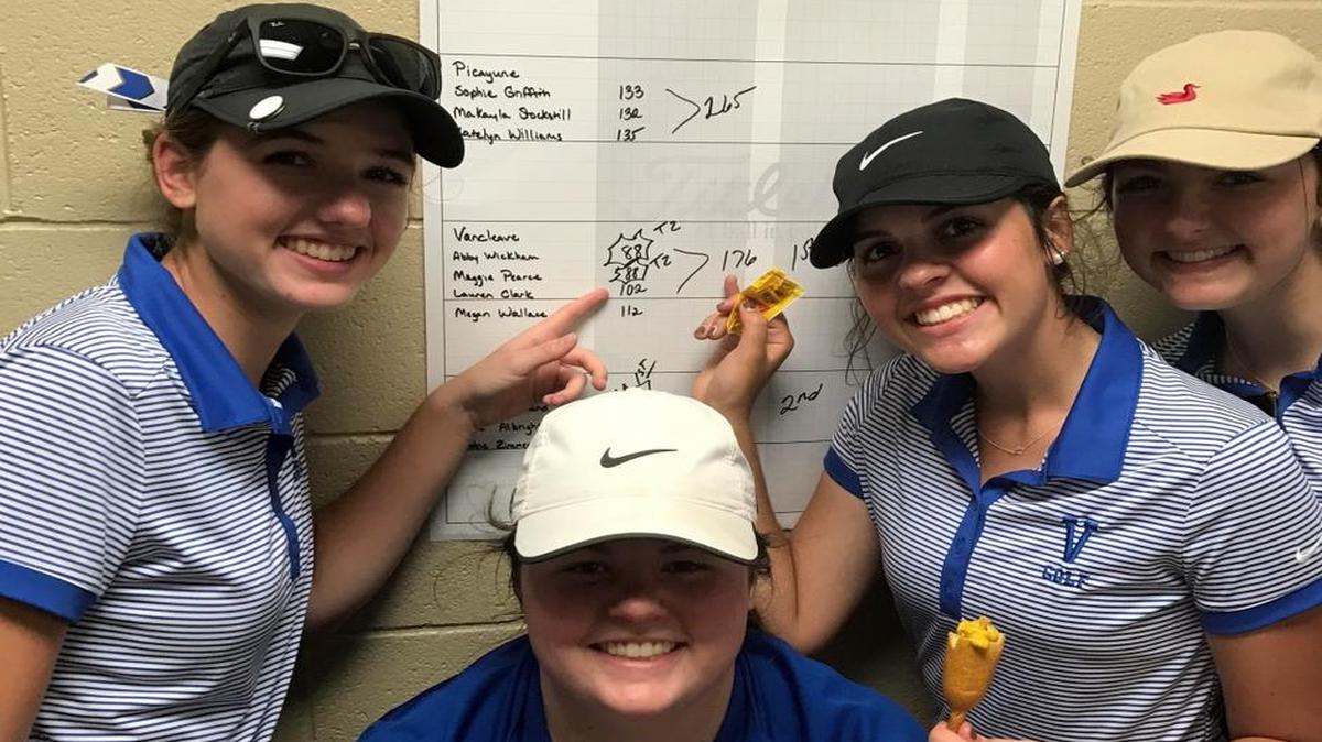 Vancleave’s girls golf team shot a 176 on Monday to win Pearl River Central’s invitational, hosted at the Millbrook Golf and Country Club. Members of the team are Abby Wickham, Maggie Pearce, Lauren Clark and Megan Wallace.