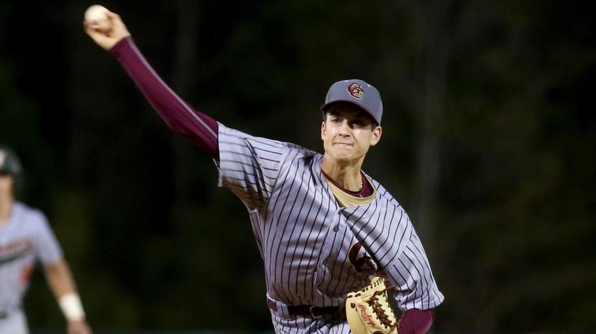 George County's Trevor McDonald pitches to West Harrison during the Battle at the Beach baseball tournament on Friday, March 17, 2017, at Biloxi High. McDonald committed to South Alabama on Sunday.