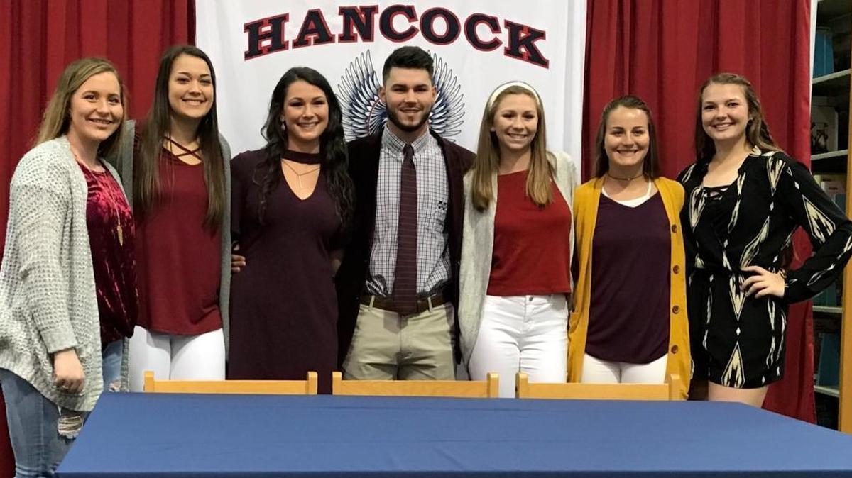 Hancock High had seven athletes sign college scholarships Wednesday during a ceremony at the school’s library. Destiny Hariel, Amanda Kay Shubert, Madison Ladner, Landon Jordan (Mississippi State baseball), Karringten Perkins, Brooke Fagan (Pearl River Community College) and Kaylan Ladner (Southern Miss softball). Madison Ladner, Perkins, Hariel and Shubert all signed volleyball scholarships with Coastal Alabama Community College.