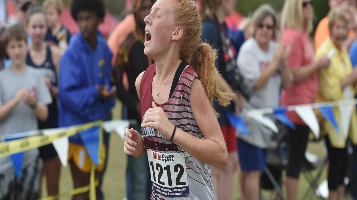 Brooklyn Biancamano of Long Beach wins the Class 5A race in 18:03 on Monday, November 6, 2017, in the MHSAA Class 5A-3A-1A State Cross Country Meet at Choctaw Trails in Clinton.