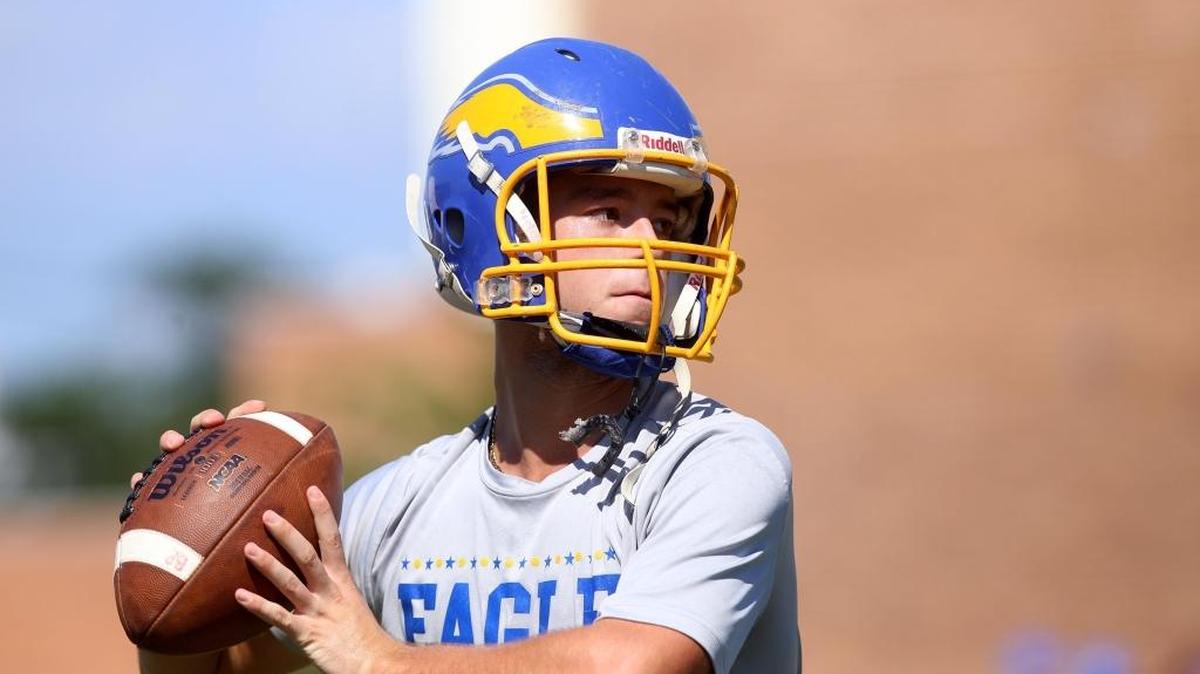 Resurrection quarterback Blake Porter throws the ball during practice on July 31.
