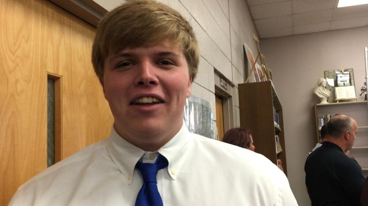 East Central offensive lineman Conner Estes sports a blue tie after signing with Louisiana Tech on Wednesday.