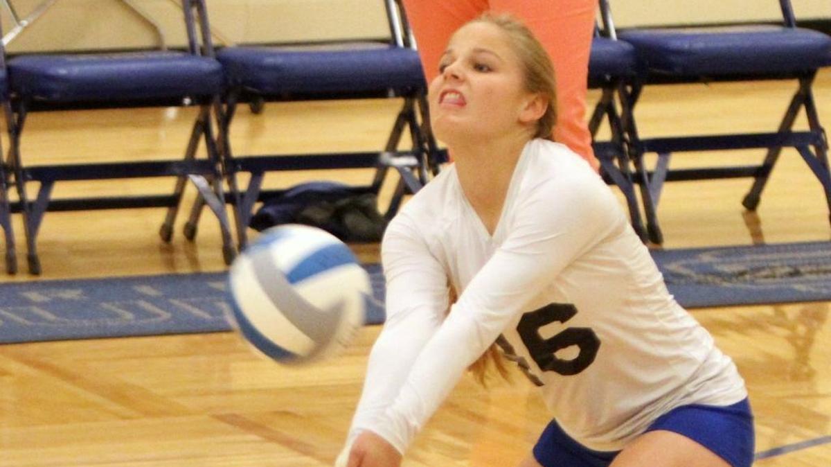 Ocean Springs’ Kennedy Bahr returns a shot against Harrison Central during the first game of their volleyball match at Ocean Springs High School on Thursday, Aug. 25, 2016. Bahr helped lead OSHS past Oak Grove on Tuesday.
