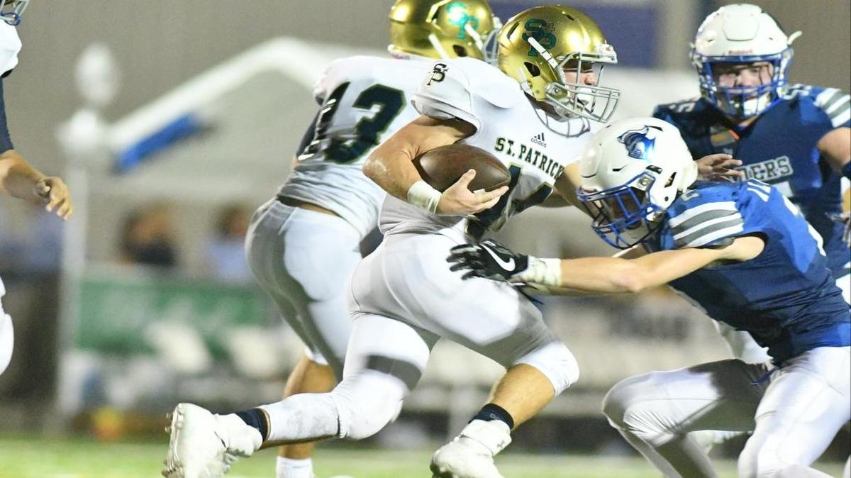 St. Patrick's Robert Starks scored on an 8-yard touchdown reception against Sacred Heart.