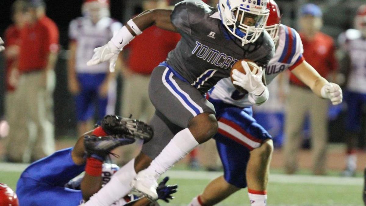 Stone running back Terrion Avery carries for a first down against Pascagoula during the first quarter of their game at A.L. May stadium in Perkinston on Sept. 30.