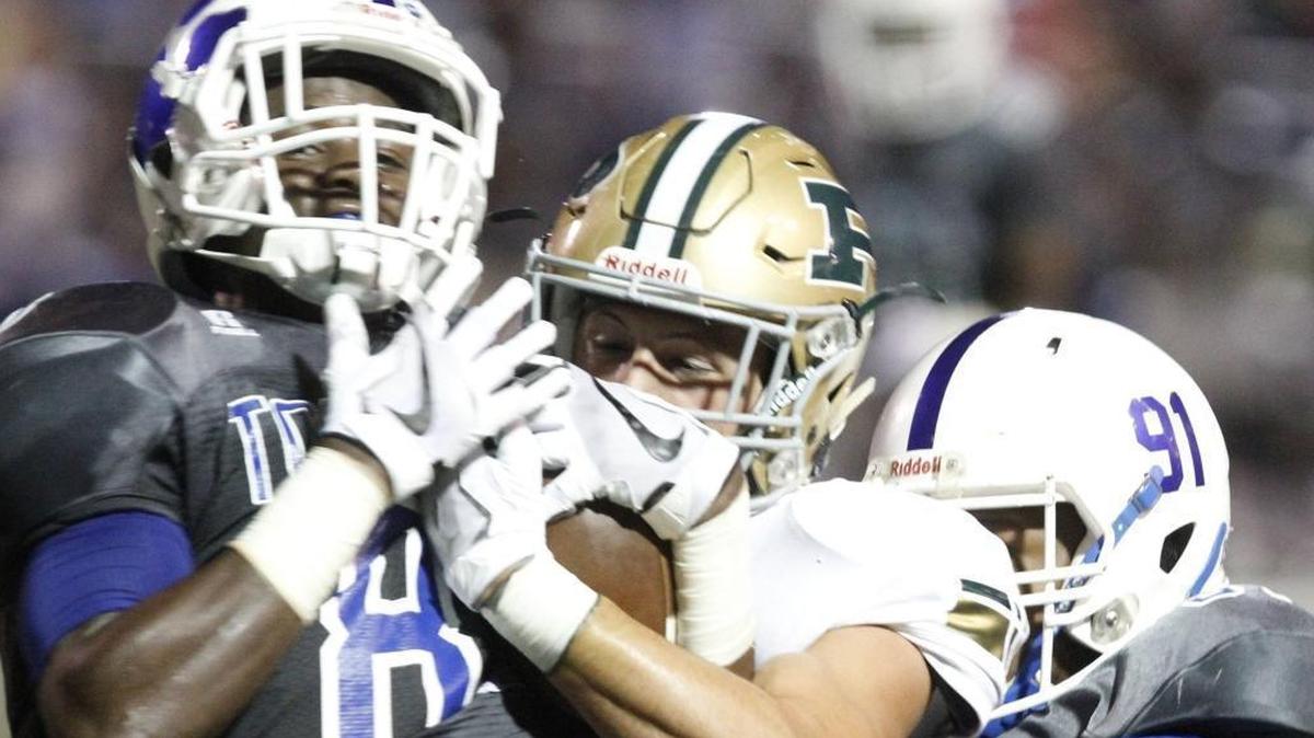 Stone cornerback Demetrius Whittaker intercepts a pass intended for Poplarville wide receiver Tyson Holston during their game at A.L. May Stadium in Perkinston on Friday, Sept. 8, 2017.