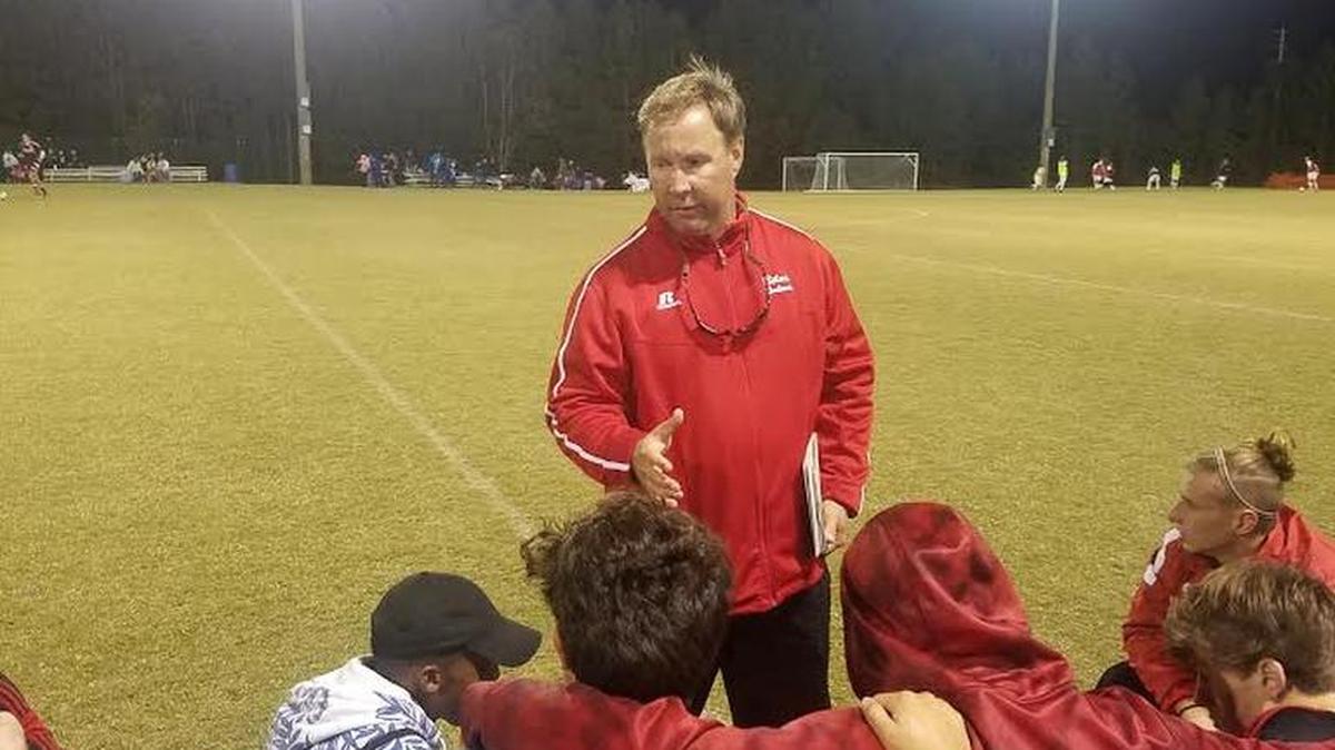 Biloxi coach Randall Molsbee addresses team after beating Stone 2-0 on Dec. 3, 2016.