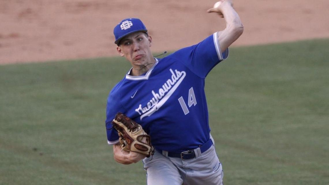 Ocean Springs pitcher Garrett Crochet tosses to home during game against Gulfport on May 5.