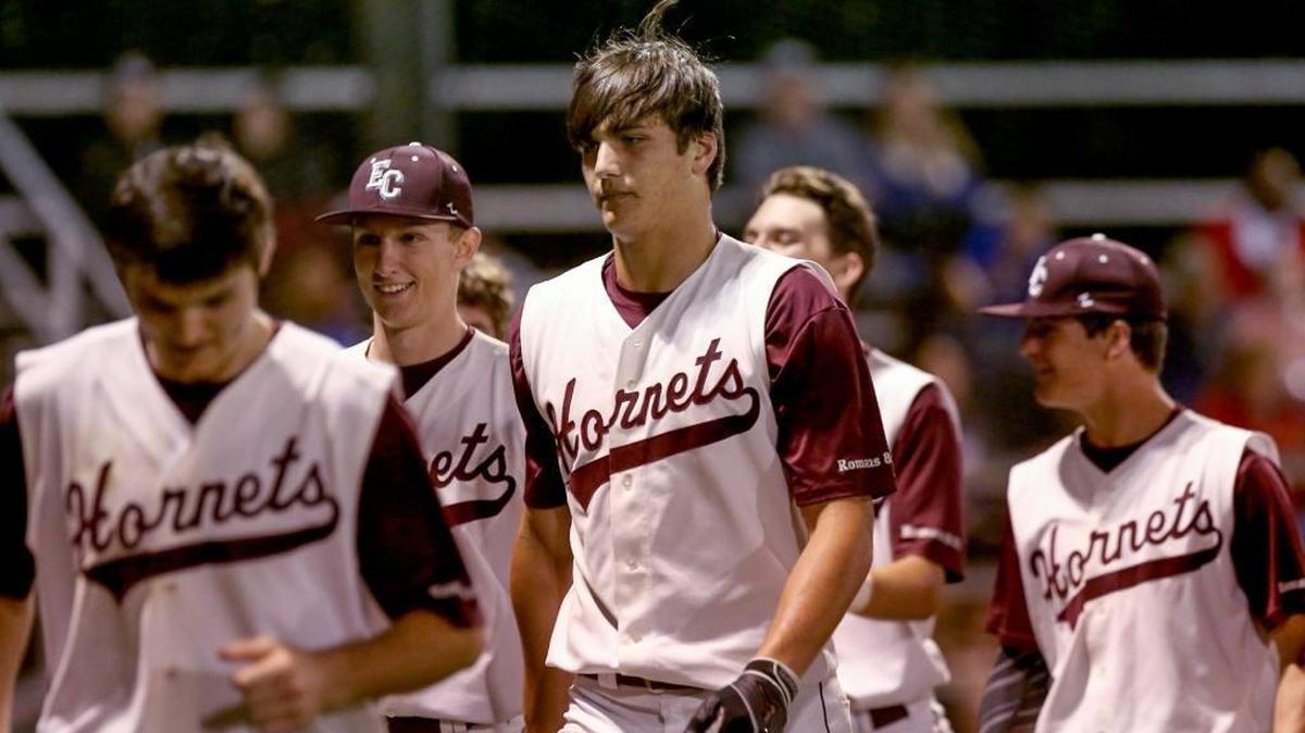 East Central's Brad Cumbest, center, walks to the dugout after hitting a home run against Pascagoula on March 1 in Hurley. The Mississippi State football signee is getting a close look from MLB scouts.