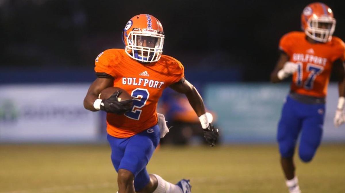 Gulfport's Jalen Knight runs the ball against St. Martin on Friday, September 22, 2017, at Milner Stadium. GHS hosted Ocean Springs on Friday.