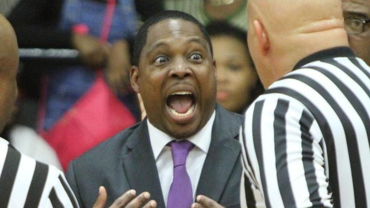 Biloxi head coach Seber Windham argues with the referees during the second quarter of their game at Harrison Central on Friday, Feb. 2, 2017. BHS beat Buckhorn on Wednesday to win St. Martin’s Thanksgiving tournament.