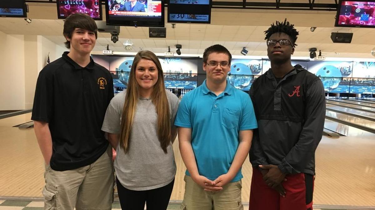 Leading their teams at state bowling tournament are Joe Spiers, Samantha Stanfill, Ryan Fiorentino and Cam Patterson