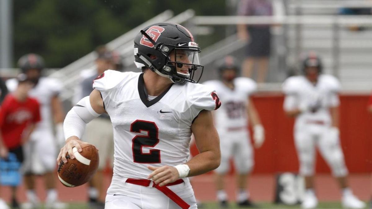St. Stanislaus quarterback Jake Greer looks for an open receiver at the Shrimp Bowl Saturday afternoon, Aug. 19, 2017. SSC hosted Pearl River Central on Friday.