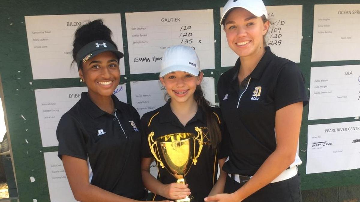 D'Iberville won the recent Gulfport Invitational at the Great Southern Golf Club recently. Members of the DHS team include Hannah Levi, Hassen Dorsey and Laura Levi.