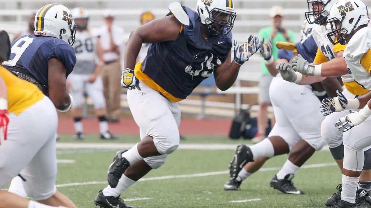 Mississippi Gulf Coast Community College's Travonte Valentine runs towards the offense during a scrimmage on Wednesday, April 27, 2016. Valentine, who originally signed with LSU out of high school, reportedly visited the school last week.