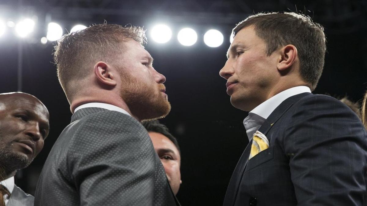 Saul "Canelo" Alvarez, left, and Gennady Golovkin face each other on Sept. 16, in Las Vegas.