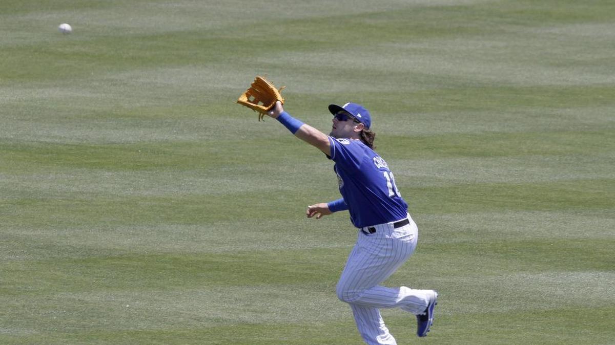 Shuckers right fielder Clint Coulter catches a fly ball against Montgomery.