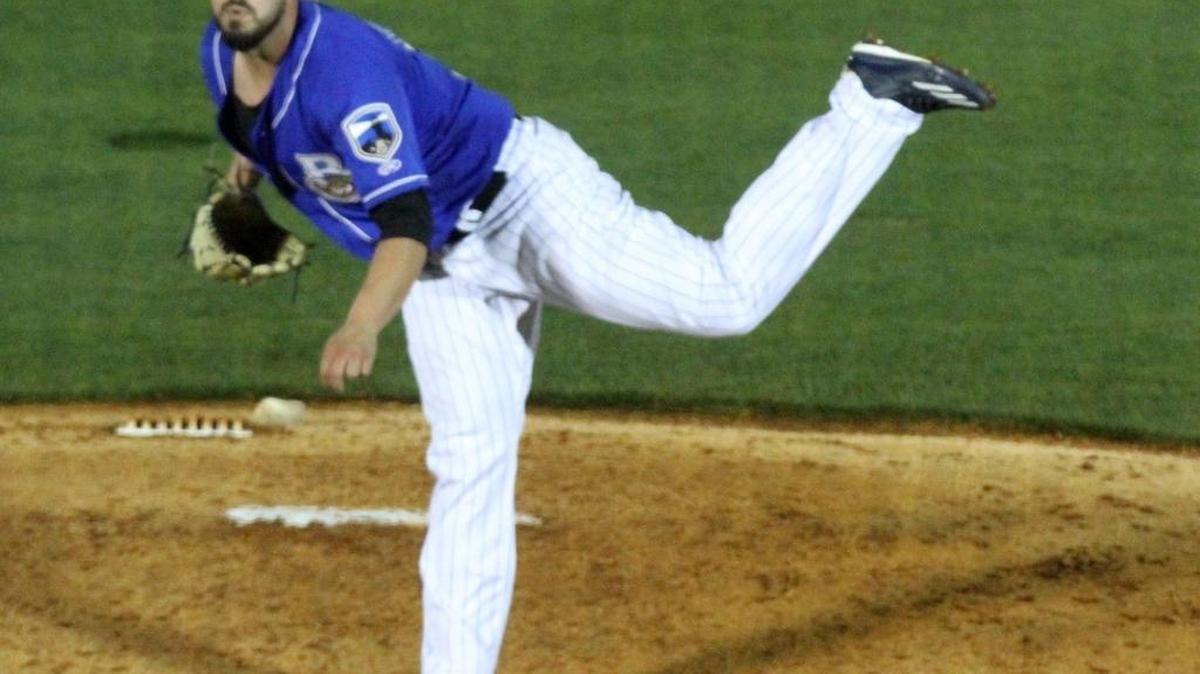 The Biloxi Shuckers' Nick Ramirez has made the transition from first baseman to pitcher this year.