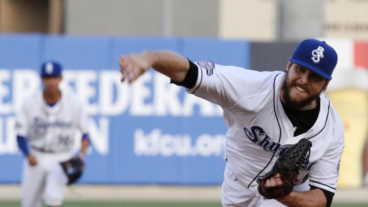 Pitcher Aaron Wilkerson took the mound for the Biloxi Shuckers on Saturday against the Mississippi Braves.
