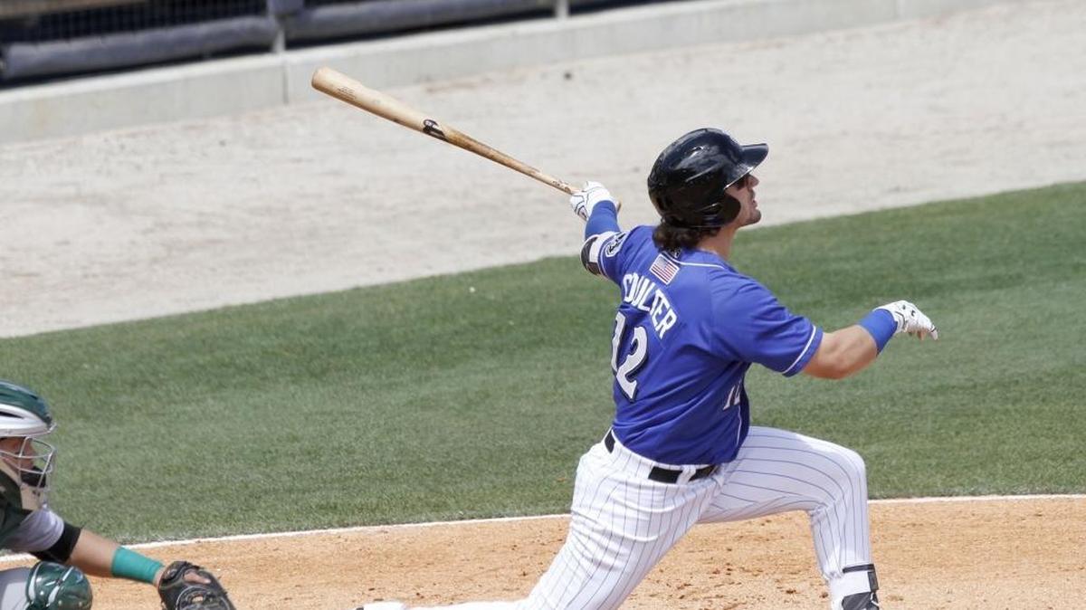 Shuckers outfielder Clint Coulter hits a home run against the Jackson Generals on April 24 at MGM Park in Biloxi.