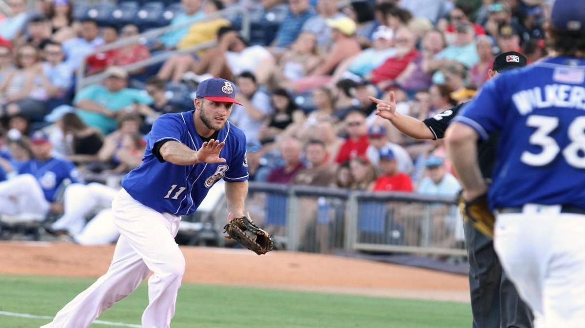Biloxi first baseman Dustin DeMuth hit a two-run homer against Pensacola on Friday night.