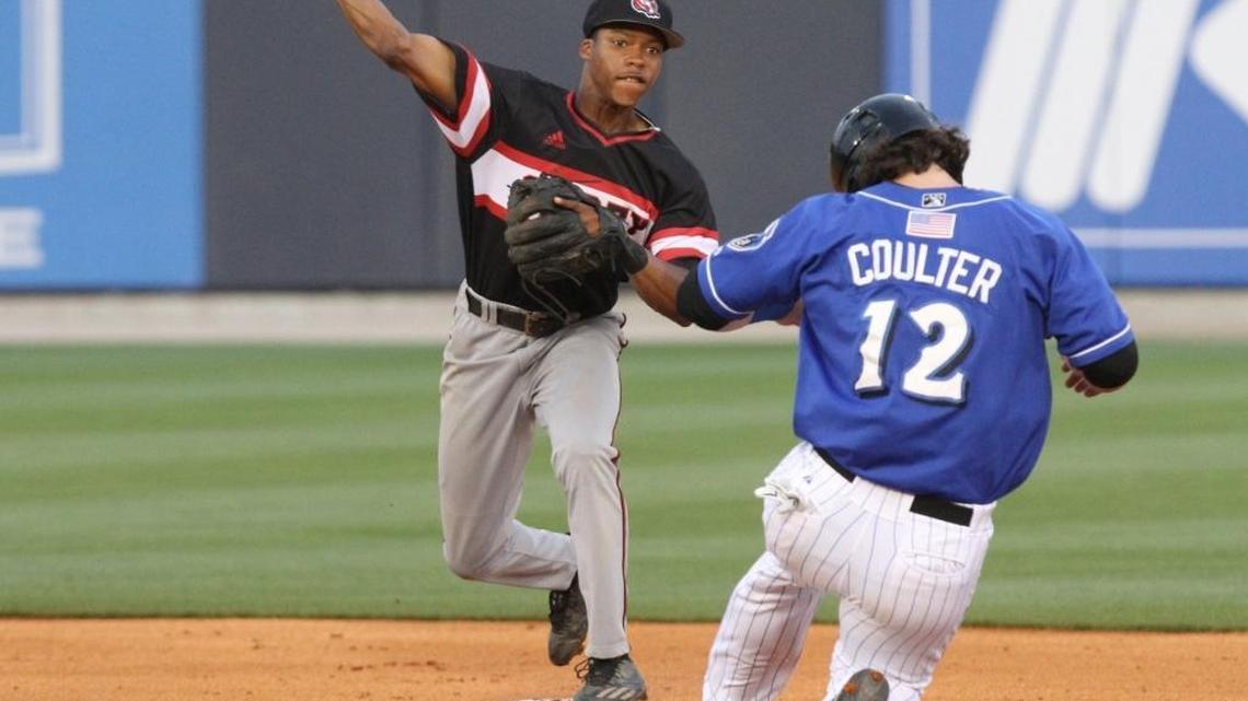 William Carey's Tyler James throws to first after putting Biloxi Shuckers' Clint Coulter out during the second inning of their exhibition game at MGM Park in Biloxi on Tuesday, April 4, 2017.