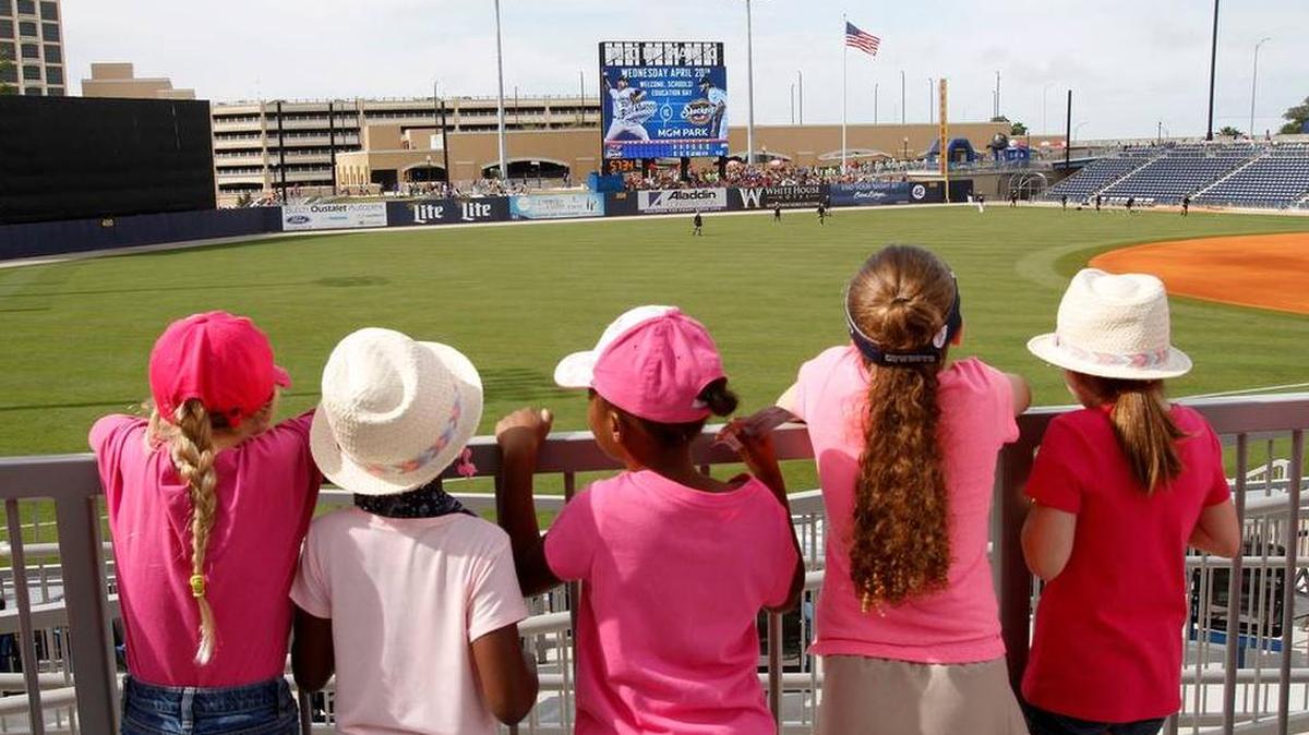 Students from Stone Elementary get a first hand look at MGM Park on April 20, 2016. The Shuckers recently announced their 2017 schedule.