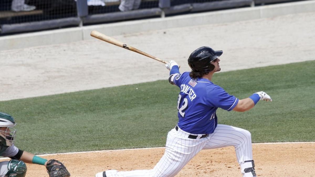Shuckers outfielder Clint Coulter hits a home run against the Jackson Generals.