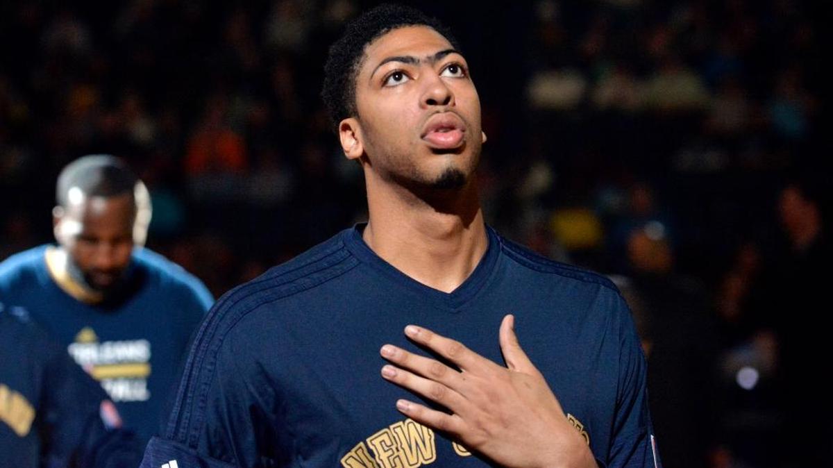 New Orleans Pelicans forward Anthony Davis is seen during player introductions before an NBA basketball game Friday, March 11, 2016, in Memphis, Tenn.