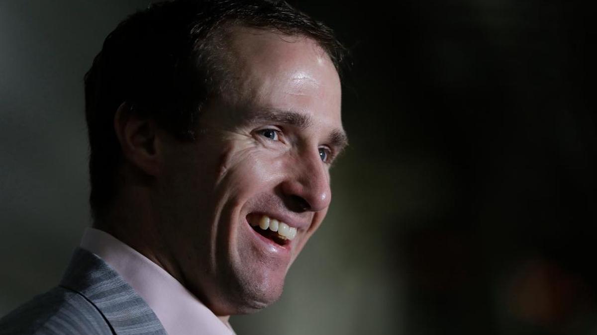 New Orleans Saints quarterback Drew Brees speaks during a news conference after an NFL football game against the Atlanta Falcons, Sunday, Jan. 1, 2017, in Atlanta. The Atlanta Falcons won 38-32.