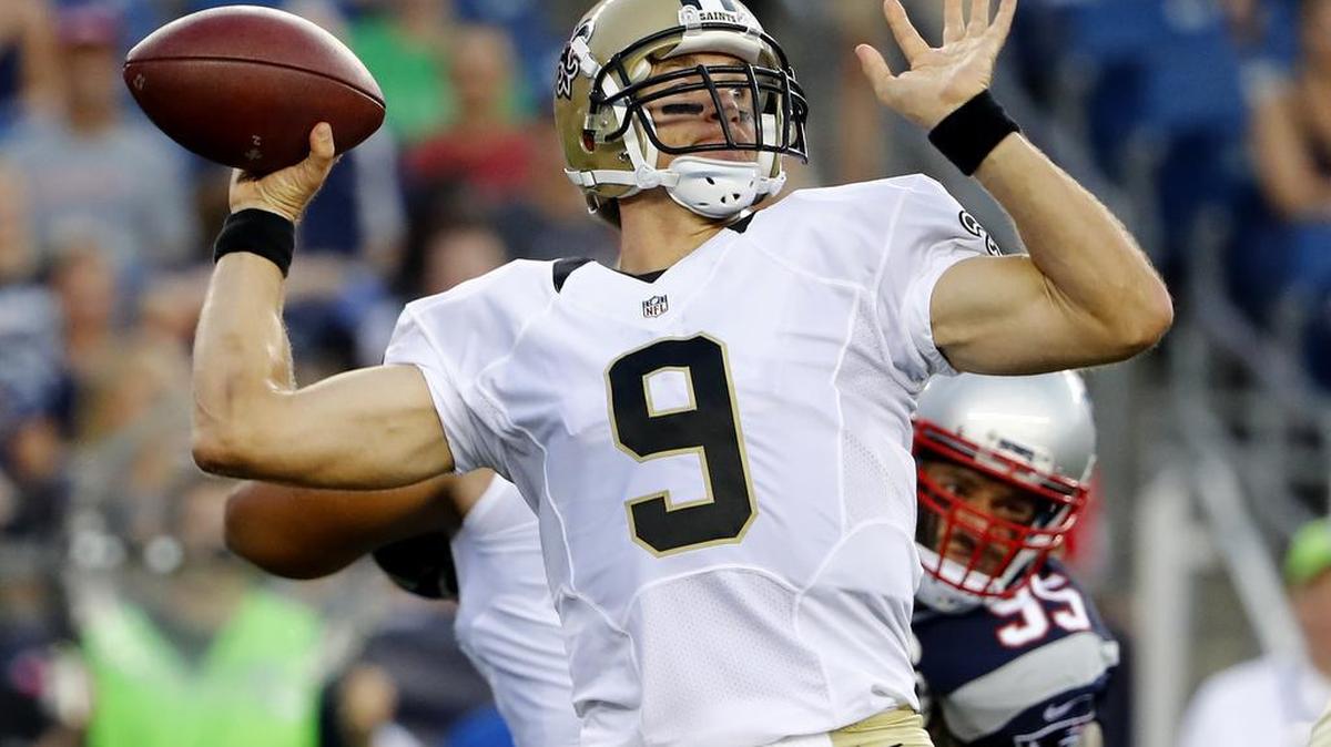 In this Aug. 11, 2016, file photo, New Orleans Saints quarterback Drew Brees passes during the first half of a preseason NFL football game against the New England Patriots in Foxborough, Mass. According to reports, Drew Brees has signed a $44.25 million contract extension with the Saints.
