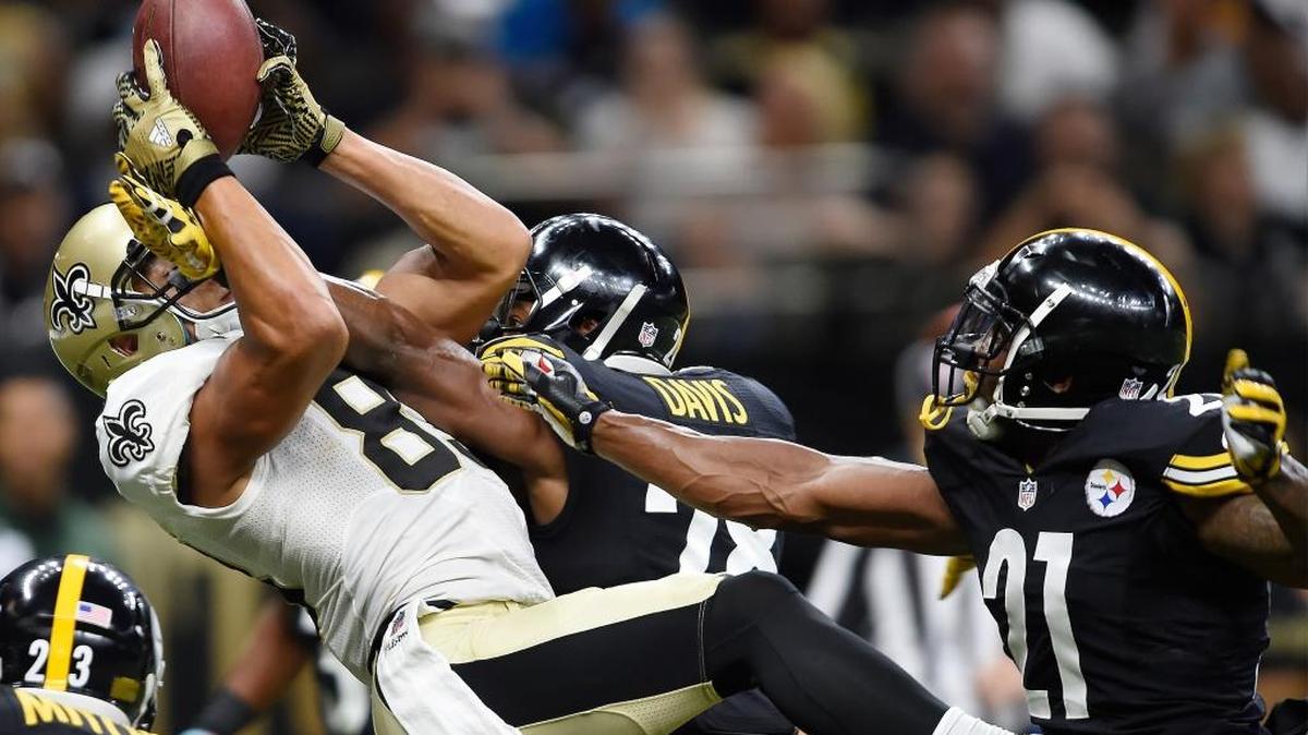 New Orleans Saints wide receiver Willie Snead (83) makes a touchdown catch in the end zone against Pittsburgh Steelers safety Sean Davis (28). They way they've been playing, heading into this weekend's game at Kansas City, has the Saints' 37-year-old quarterback Drew Brees looking like he's still in his prime.