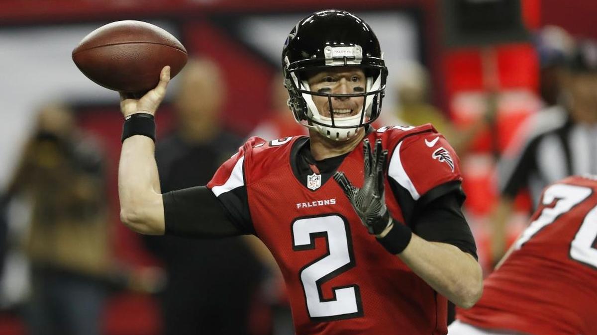 Atlanta Falcons quarterback Matt Ryan (2) works against the New Orleans Saints during the first half of an NFL football game, in Atlanta. The Falcons next game is in the divisional playoffs on Sunday, Jan. 15. The Falcons host the New Orleans Saints on Thursday night.