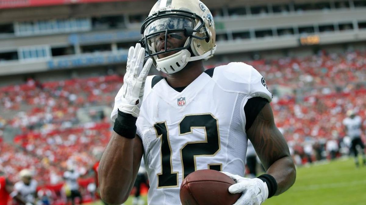 New Orleans Saints wide receiver Marques Colston (12) celebrates after his 1-yard touchdown against the Tampa Bay Buccaneers on Dec. 13, 2015, in Tampa, Fla. Colston was a successful late pick for the Saints.