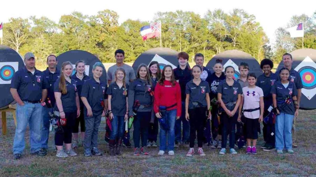 Southern Draw is the state’s Junior Olympic Archery Development team. Team members are (left to right): coach Kelly Galliano, coach Jason Roberts, Dakota Lee, Mia Lee, Koty Galliano, Noah Cuevas, Lizzie Stopson, Jordan Roberts, Jessalyn Cain, Shelly Thompson, Gabe Stone, Samantha Roberts, John Robinson, Kaylee Gartman, Ayden Mulvaney, Dreama Cueves, Jeremiah Goff, Nahyamka Simpson, coach Kevin Lee. Not pictured: Siah Shaw, Harden Shaw, Hunter Crawford, Hannah Morton, Katelynne McMurray, Marlee Cuevas