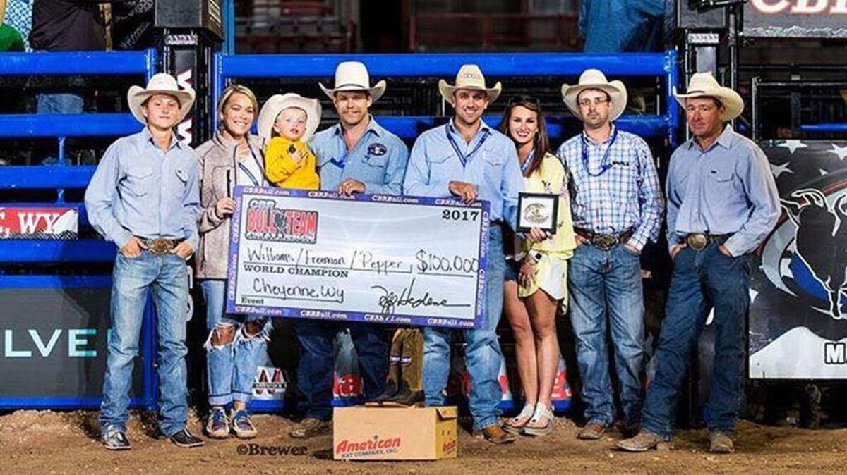 The team of Colby Pepper and Justin Freeman won first place at the Championship Bull Riding challenge in Wyoming.
