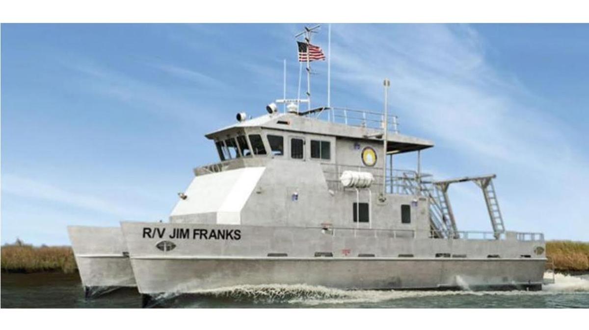 The Jim Franks is a 60-foot aluminum catamaran that carries a crew of three and as many as 40 passengers. The research vessel was designed for the University of Southern Mississippi and is used for class field trips to the Mississippi barrier islands.